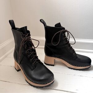 Swedish Hasbeens - Black Lace Up Boots - Size 40